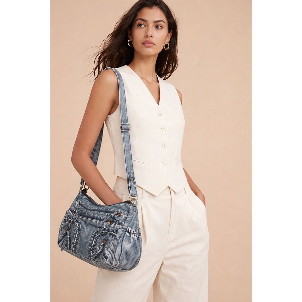 Boho Denim Look Crossbody faux leather bag